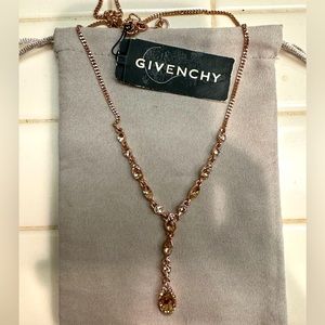 Auth NWT Givenchy Rose Gold with crystal accent drop necklace